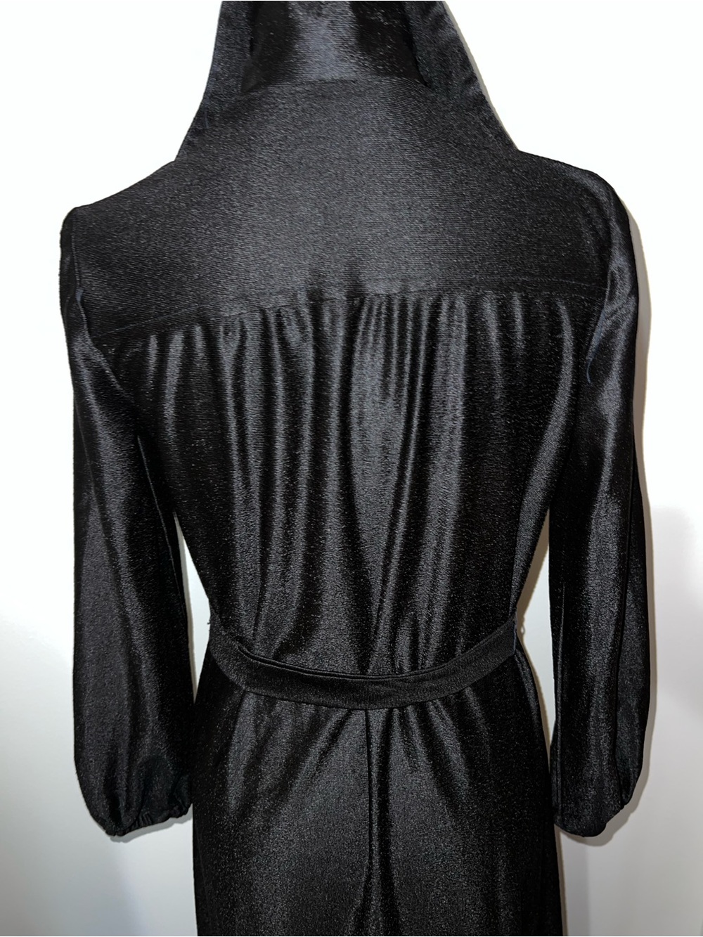 VTG 70s Dedra Designs Liquid Black Knit Maxi Shirtdress Snap Front Size 10 - Picture 7 of 14